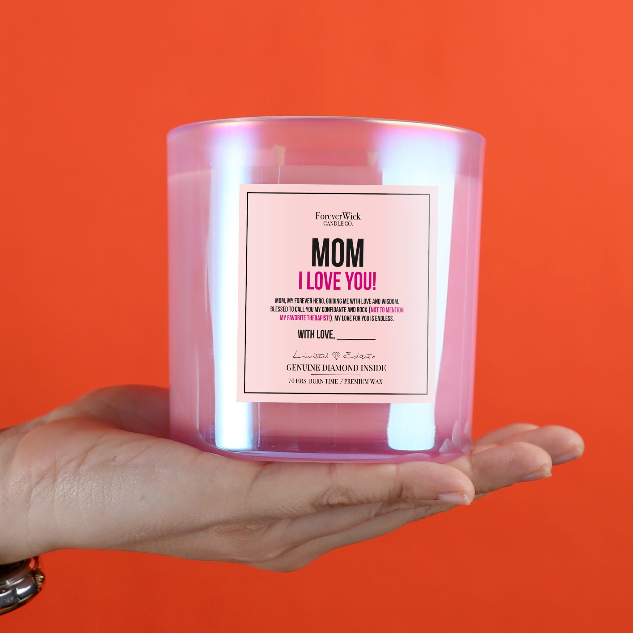 Mom I Love You Sparkle Diamond Candle