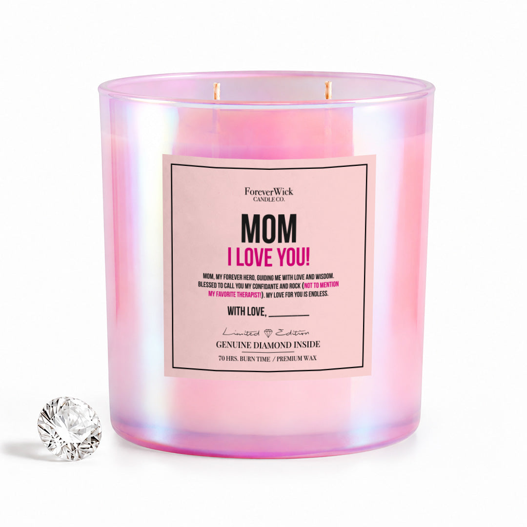 Mom I Love You Sparkle Diamond Candle