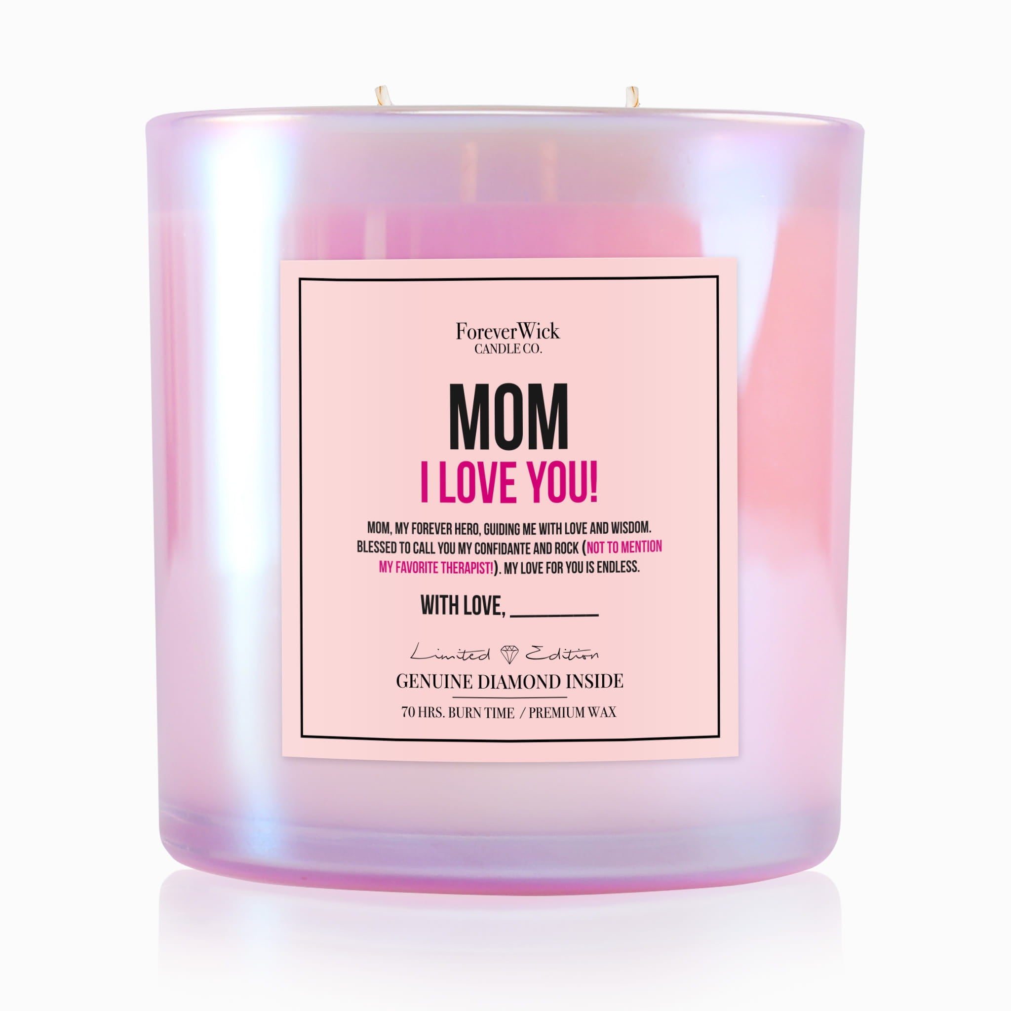 Mom I Love You Sparkle Diamond Candle