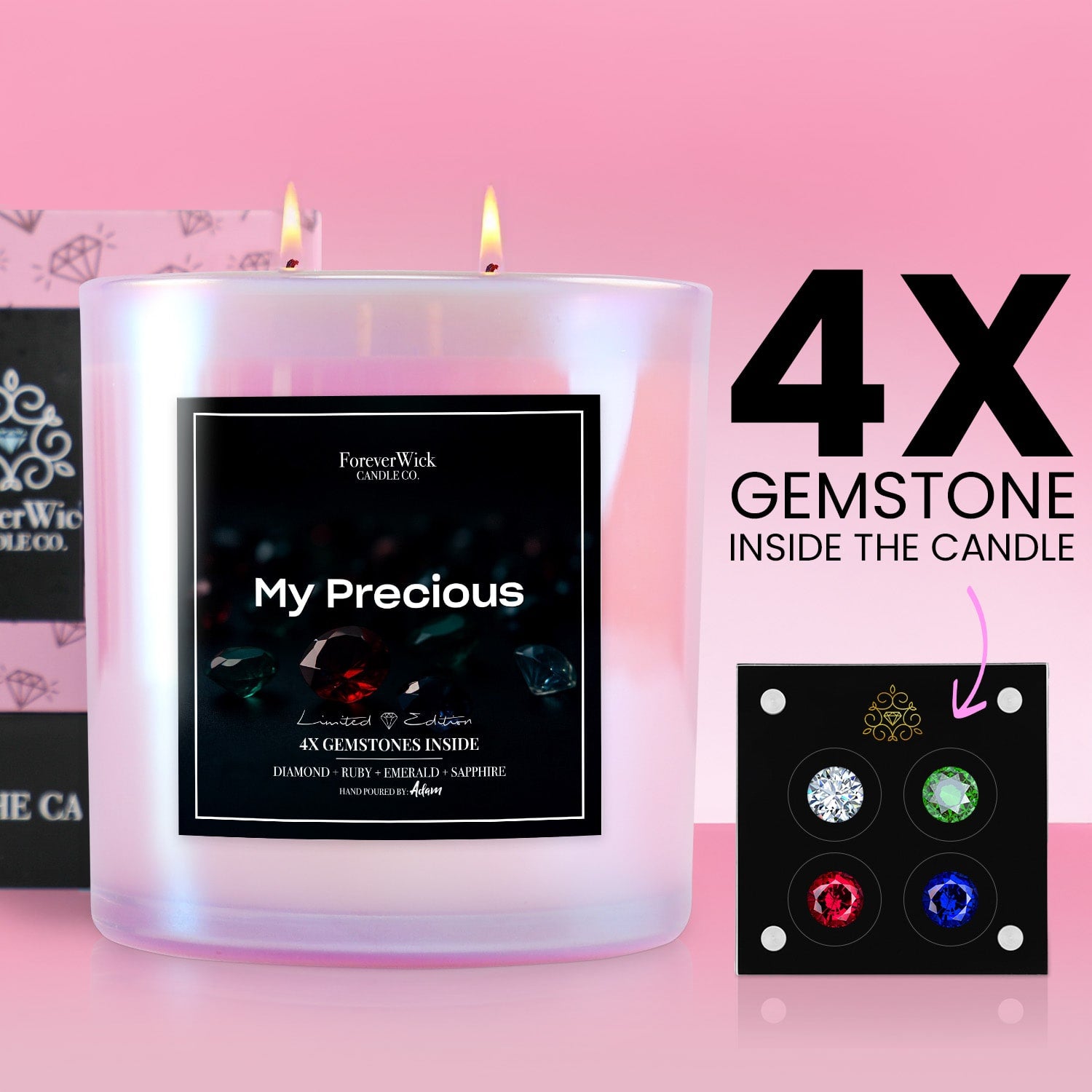 4x Gemtone Candle  (Sapphire + Emerald + Ruby + Diamond)