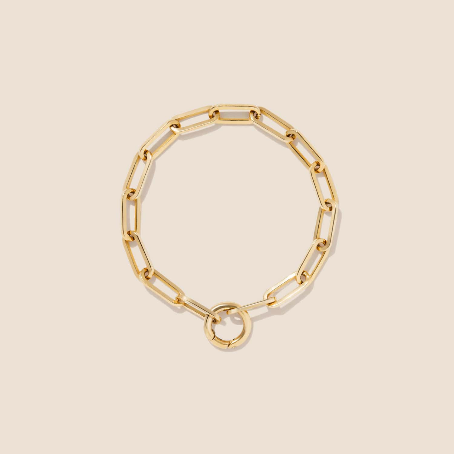 14K Yellow Gold Paperclip Chain Charm Bracelet (6.5 inches)