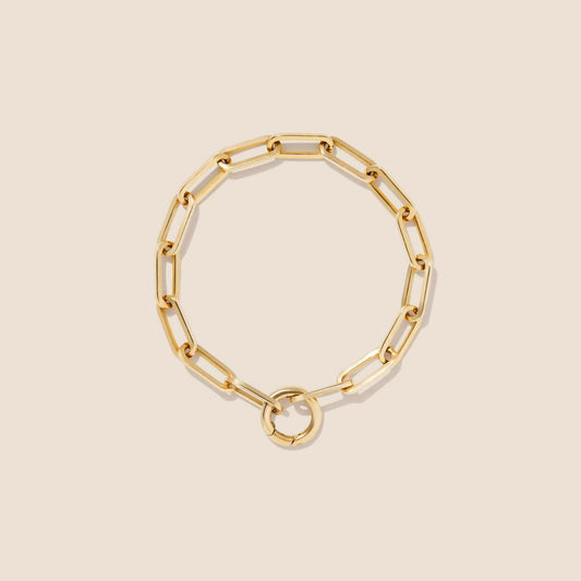 14K Yellow Gold Paperclip Chain Charm Bracelet (6.5 inches)