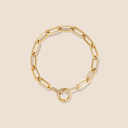 14K Yellow Gold Paperclip Chain Charm Bracelet (7.5 inches)