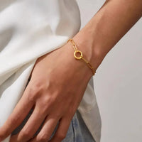 14K Yellow Gold Paperclip Chain Charm Bracelet (7.5 inches)