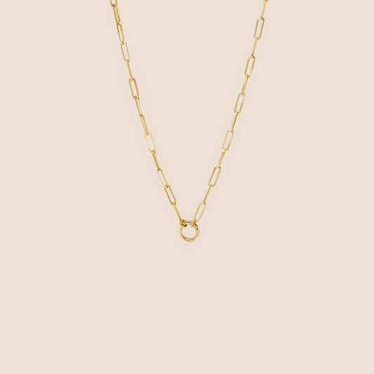 14K Yellow Gold Paperclip Chain Charm Necklace (16 inches)