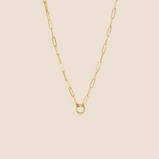 14K Yellow Gold Paperclip Chain Charm Necklace (18 inches)