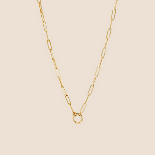 14K Yellow Gold Paperclip Chain Charm Necklace (20 inches)