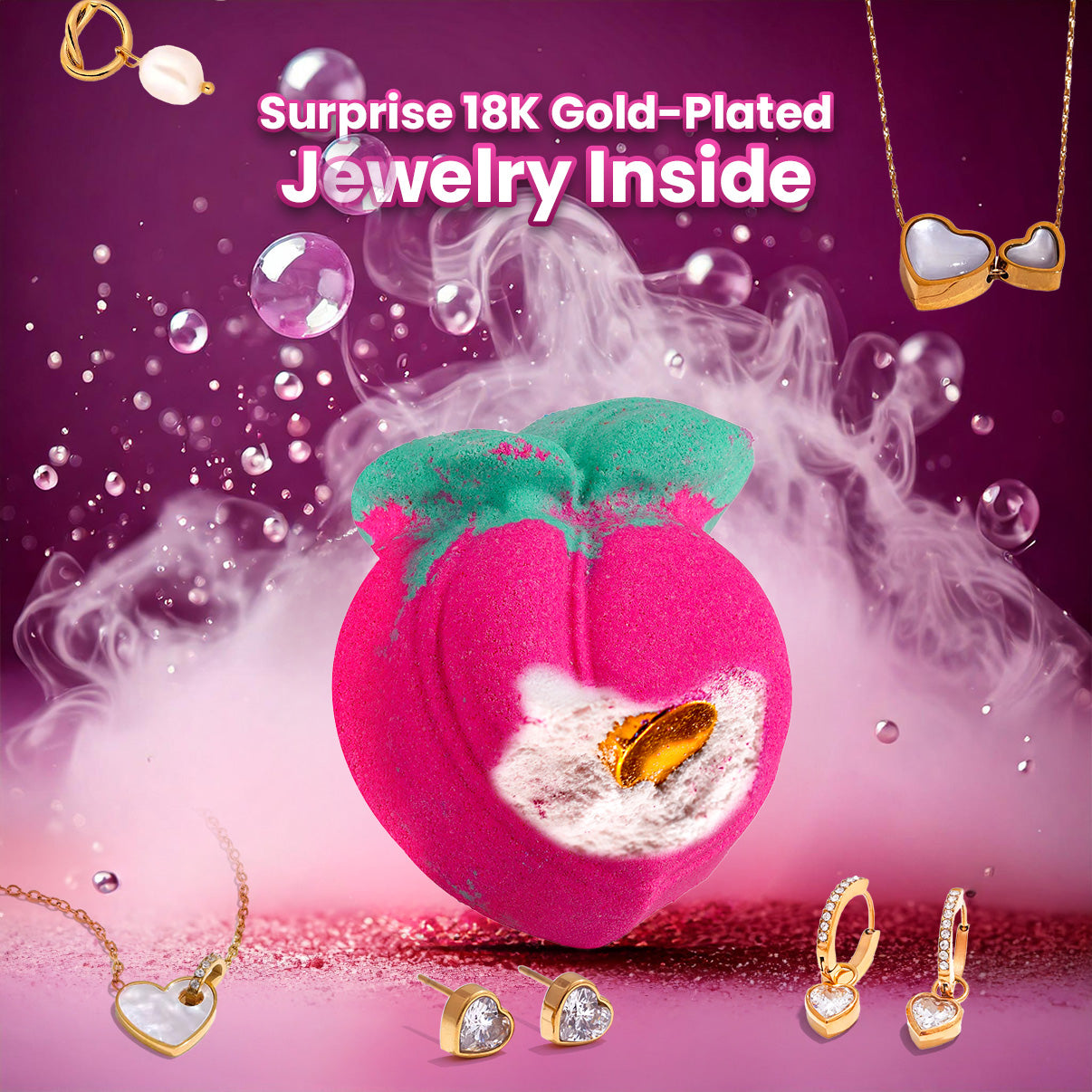 Peach Spark Bath Bomb w/ Surprise 18K Gold-Plated Jewelry Inside