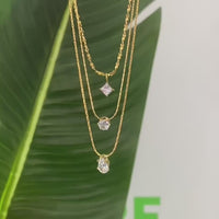 18K Gold PVD Necklace w/ Princess Cut Cubic Zirconia