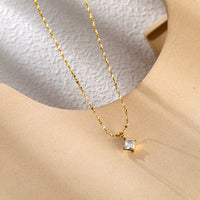 18K Gold PVD Necklace w/ Princess Cut Cubic Zirconia