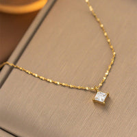 18K Gold PVD Necklace w/ Princess Cut Cubic Zirconia