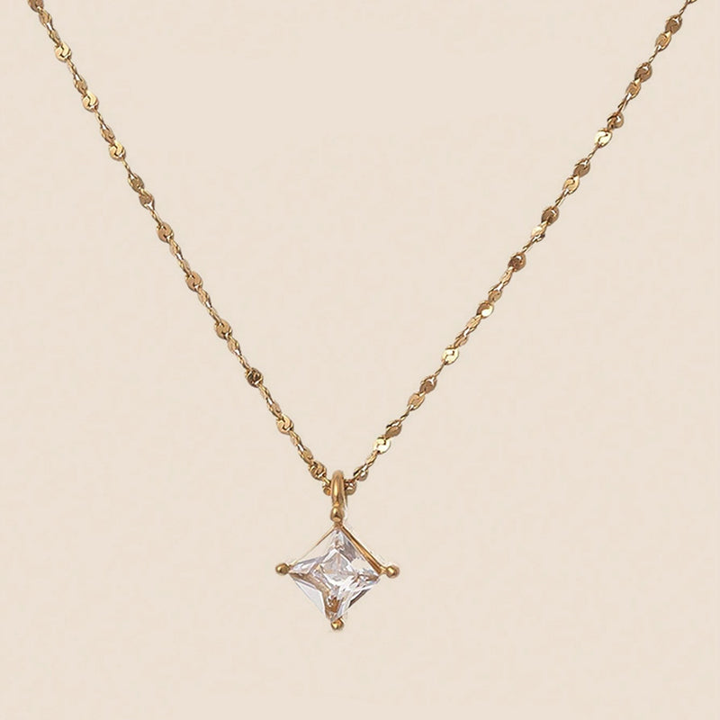 18K Gold PVD Necklace w/ Princess Cut Cubic Zirconia