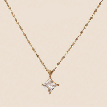 18K Gold PVD Necklace w/ Princess Cut Cubic Zirconia