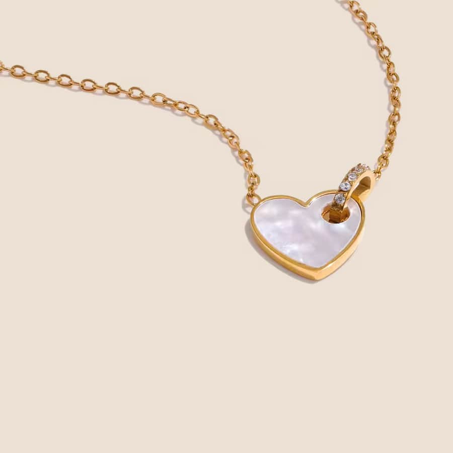 18K Gold PVD Pendant Necklace w/ Natural Shell Heart