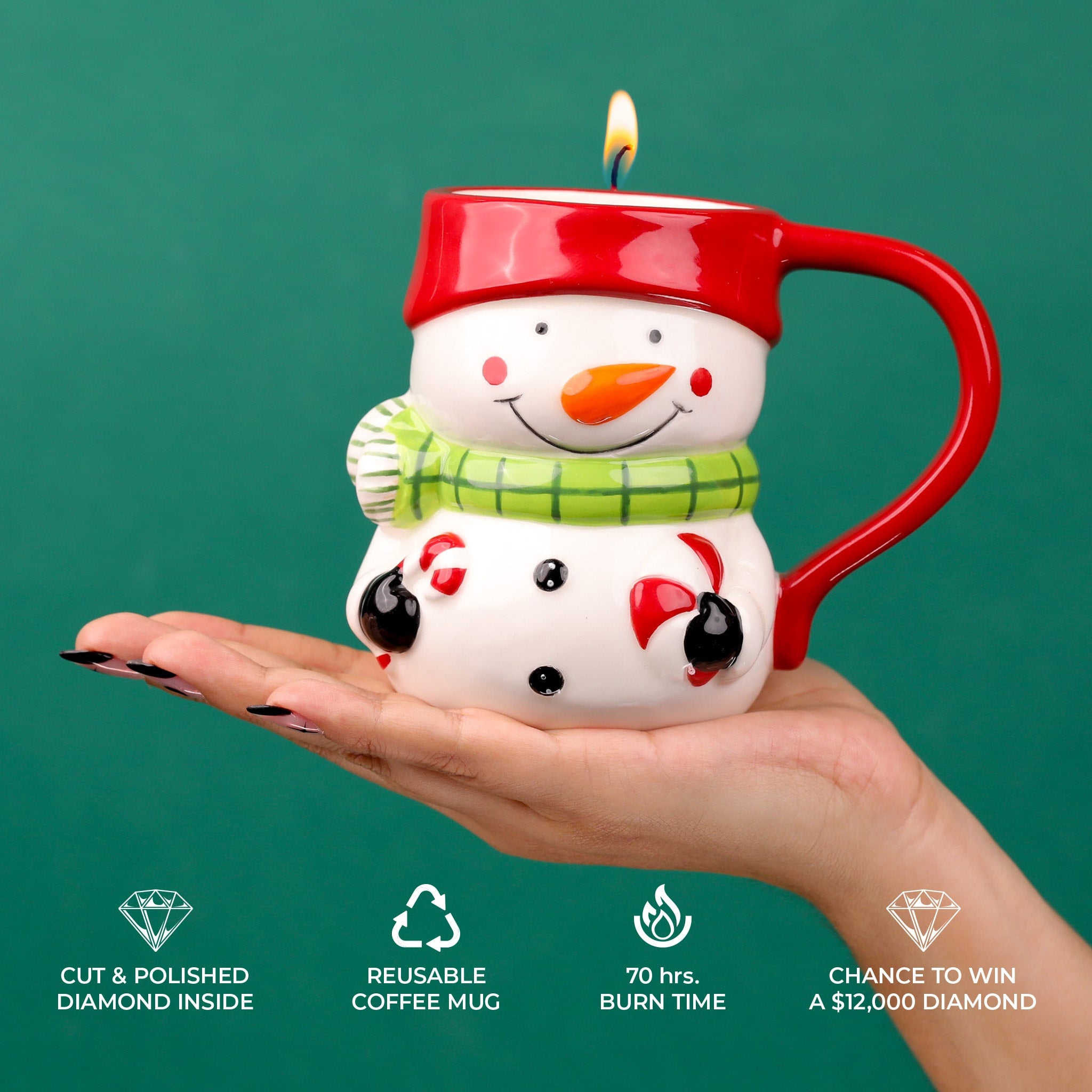 Snowman's Thawing Reusable Coffee Mug Diamond Candle