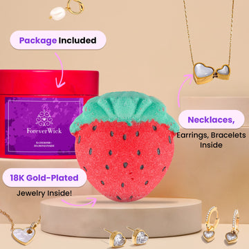 Strawberry Pop Bath Bomb w/ Surprise 18K Gold-Plated Jewelry Inside