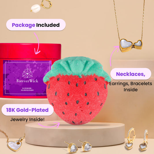 Strawberry Pop Bath Bomb w/ Surprise 18K Gold-Plated Jewelry Inside