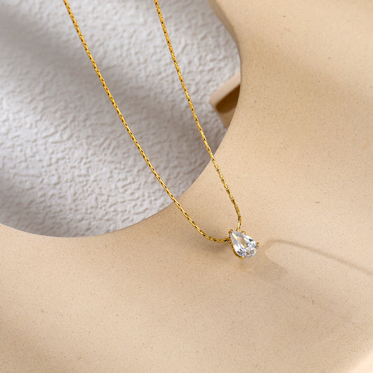 18K Gold PVD Necklace w/ Teardrop Cubic Zirconia