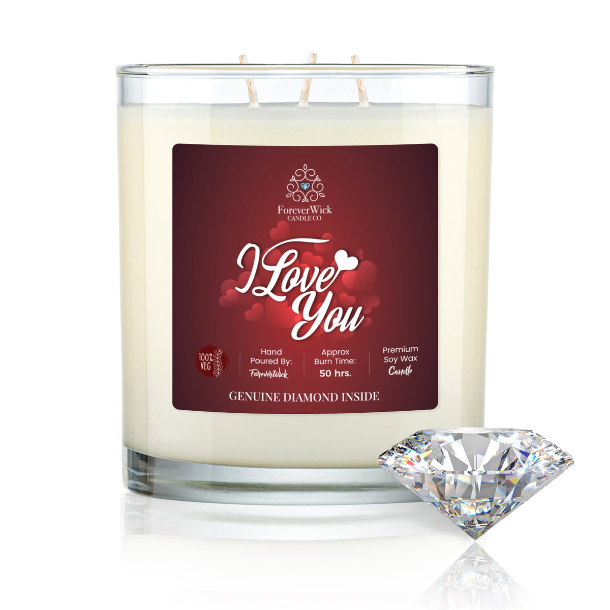 I love You 3 Wick Diamond Candle ForeverWick Candle